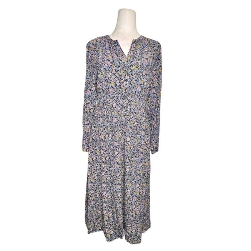 Floral Midi Dress Medium Whimsigoth 70s Cottage Ditsy Floral Prairie Blue Yellow